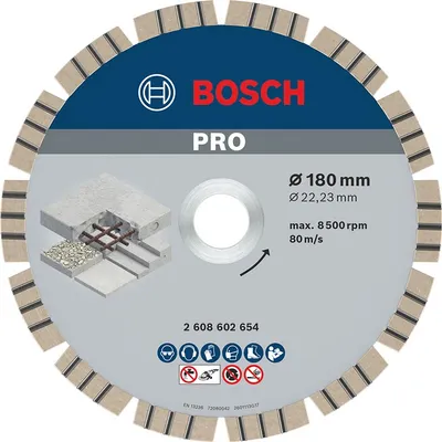 Диск диамантен за мокро рязане Bosch на бетон и армиран бетон 180 мм, 22.23 мм, 2.4 мм, PRO Concrete