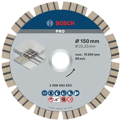 Диск диамантен за мокро рязане Bosch на бетон, тухли и керемиди 150 мм, 22.23 мм, 2.4 мм, PRO Concrete