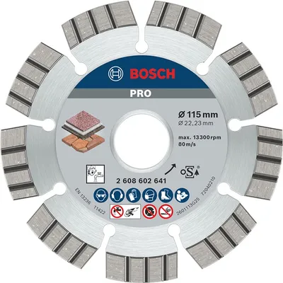 Диск диамантен за сухо рязане Bosch на гранит, мрамор и скални материали 115 мм, 22.23 мм, 2.2 мм, PRO Stone