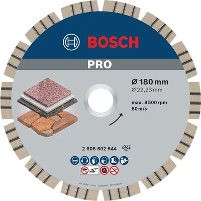Диск диамантен за сухо рязане Bosch на гранит, мрамор и скални материали 180 мм, 22.23 мм, 2.4 мм, PRO Stone