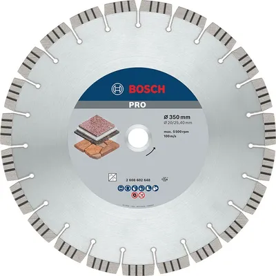 Диск диамантен за сухо рязане Bosch на гранит, мрамор и скални материали 350 мм, 20/25.4 мм, 3.2 мм, PRO Stone