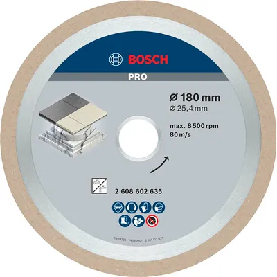Диск диамантен за сухо рязане Bosch на керамика, теракот и фаянс 180 мм, 25.4 мм, 2.2 мм, PRO Ceramic