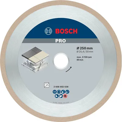 Диск диамантен за сухо рязане Bosch на керамика, теракот и фаянс 250 мм, 25.4 мм, 2.4 мм, PRO Ceramic