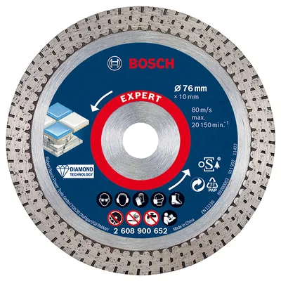Диск диамантен за сухо рязане Bosch на керамика, теракот и фаянс  76 мм, 10 мм, 1.5 мм, Expert Hard Ceramic