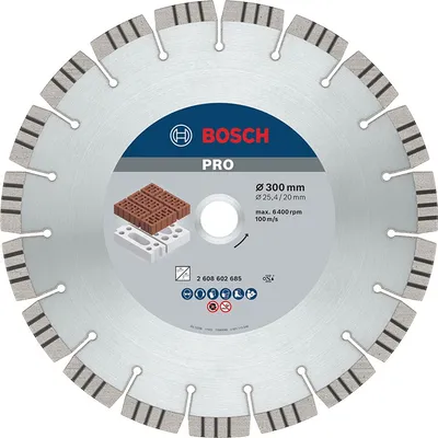 Диск диамантен за сухо рязане Bosch на тухли 300 мм, 20/25.4 мм, 2.8 мм, PRO Abrasive