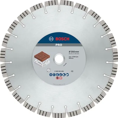 Диск диамантен за сухо рязане Bosch на тухли 350 мм, 20/25.4 мм, 3.2 мм, PRO Abrasive
