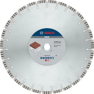 Диск диамантен за сухо рязане Bosch на тухли 400 мм, 20/25.4 мм, 3.2 мм, PRO Abrasive