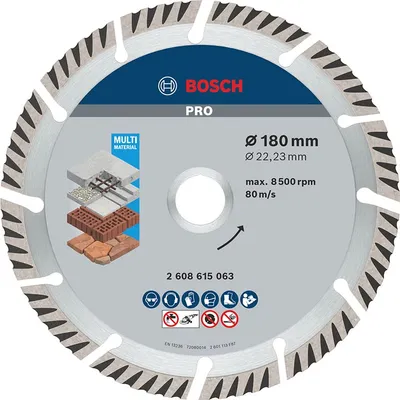 Диск диамантен за сухо рязане Bosch универсален 180 мм, 22.23 мм, 2.4 мм, PRO Multi Material