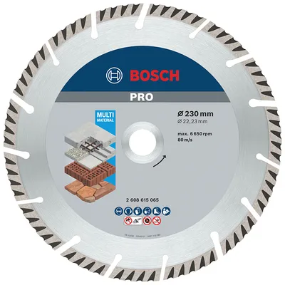 Диск диамантен за сухо рязане Bosch универсален 230 мм, 22.23 мм, 2.6 мм, PRO Multi Material