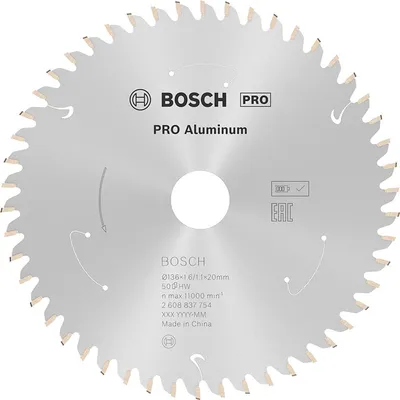 Диск карбиден за рязане Bosch на алуминий 136 мм, 20 мм, 1.1 мм, 50 z, PRO Aluminium cordless