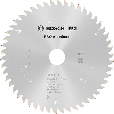 Диск карбиден за рязане Bosch на алуминий 140 мм, 20 мм, 1.1 мм, 50 z, PRO Aluminium cordless