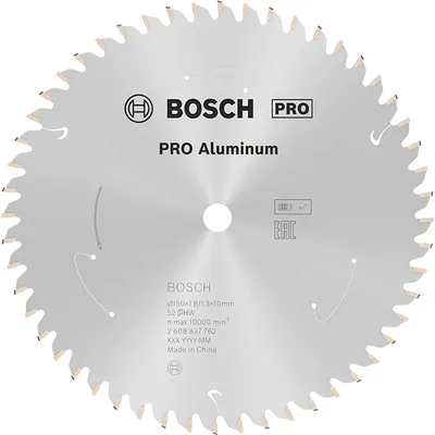 Диск карбиден за рязане Bosch на алуминий 150 мм, 10 мм, 1.3 мм, 52 z, PRO Aluminium cordless