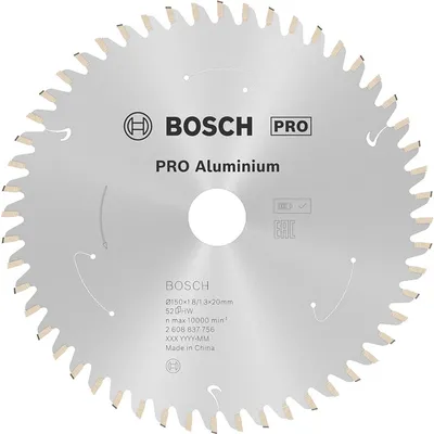Диск карбиден за рязане Bosch на алуминий 150 мм, 20 мм, 1.3 мм, 52 z, PRO Aluminium cordless