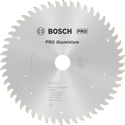 Диск карбиден за рязане Bosch на алуминий  160 мм, 20 мм, 1.3 мм, 52 z, PRO Aluminium cordless
