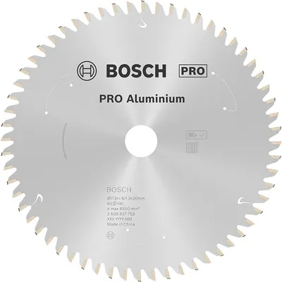 Диск карбиден за рязане Bosch на алуминий 173 мм, 20 мм, 1.3 мм, 60 z, PRO Aluminium cordless