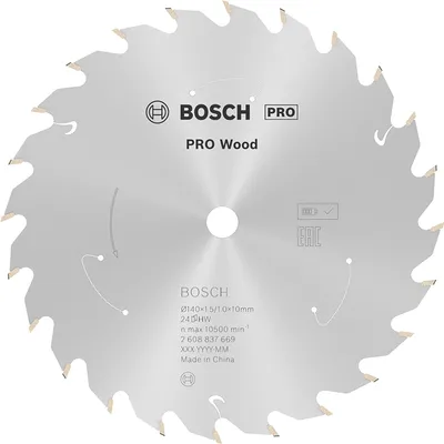 Диск карбиден за рязане Bosch на дърво 140 мм, 10 мм, 1 мм, 24 z, PRO Wood cordless