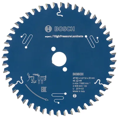 Диск карбиден за рязане Bosch на дърво 160 мм, 20 мм, 1.6 мм, 48 z, Expert for High Pressure Laminate
