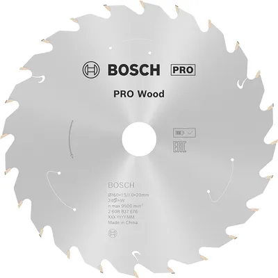 Диск карбиден за рязане Bosch на дърво 160 мм, 20 мм, 1 мм, 24 z, PRO Wood cordless