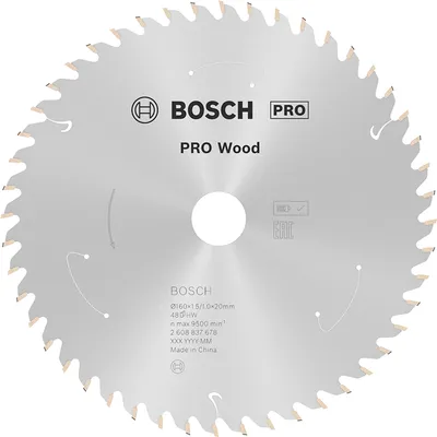 Диск карбиден за рязане Bosch на дърво 160 мм, 20 мм, 1 мм, 48 z, PRO Wood cordless