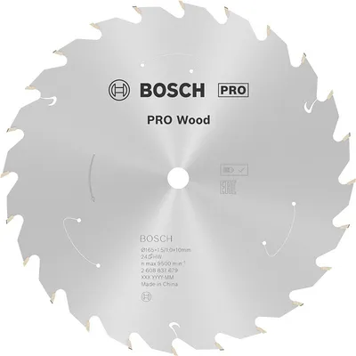 Диск карбиден за рязане Bosch на дърво 165 мм, 10 мм, 1 мм, 24 z, PRO Wood cordless