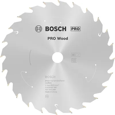 Диск карбиден за рязане Bosch на дърво 165 мм, 15.88 мм, 1 мм, 24 z, PRO Wood cordless