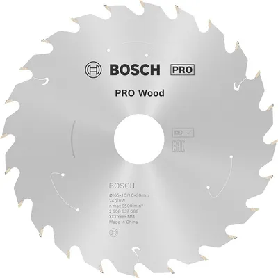 Диск карбиден за рязане Bosch на дърво  165 мм, 30 мм, 1 мм, 24 z, PRO Wood cordless