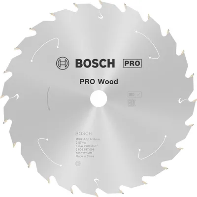 Диск карбиден за рязане Bosch на дърво 184 мм, 16 мм, 1.1 мм, 24 z, PRO Wood cordless