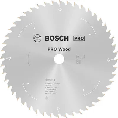 Диск карбиден за рязане Bosch на дърво  184 мм, 16 мм, 1.1 мм, 48 z, PRO Wood cordless