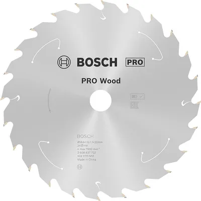 Диск карбиден за рязане Bosch на дърво 184 мм, 20 мм, 1.1 мм, 24 z, PRO Wood cordless