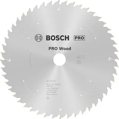 Диск карбиден за рязане Bosch на дърво 190 мм, 20 мм, 1.1 мм, 48 z, PRO Wood cordless
