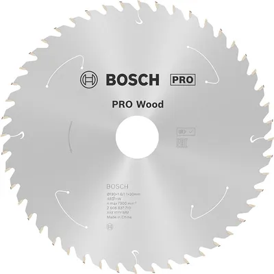 Диск карбиден за рязане Bosch на дърво 190 мм, 30 мм, 1.1 мм, 48 z, PRO Wood cordless