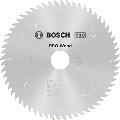 Диск карбиден за рязане Bosch на дърво 190 мм, 30 мм, 1.1 мм, 60 z, PRO Wood cordless