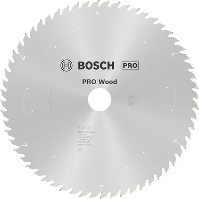 Диск карбиден за рязане Bosch на дърво 254 мм, 30 мм, 1.6 мм, 60 z, PRO Wood cordless