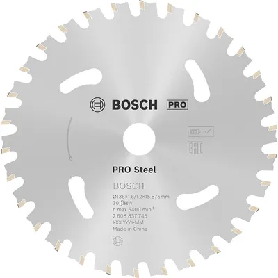Диск карбиден за рязане Bosch на метал 136 мм, 15.88 мм, 1.2 мм, 30 z, PRO Steel cordless