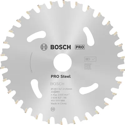 Диск карбиден за рязане Bosch на метал 136 мм, 20 мм, 1.2 мм, 30 z, PRO Steel cordless