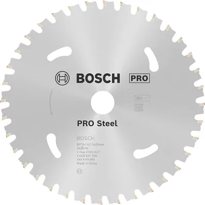 Диск карбиден за рязане Bosch на метал  173 мм, 20 мм, 1.2 мм, 36 z, PRO Steel cordless