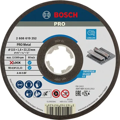 Диск карбофлексен за рязане Bosch на метал 115 мм, 1.6 мм, 22.23 мм, PRO Metal X-Lock