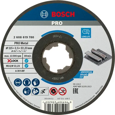 Диск карбофлексен за рязане Bosch на метал 115 мм, 2.5 мм, 22.23 мм, PRO Metal X-Lock