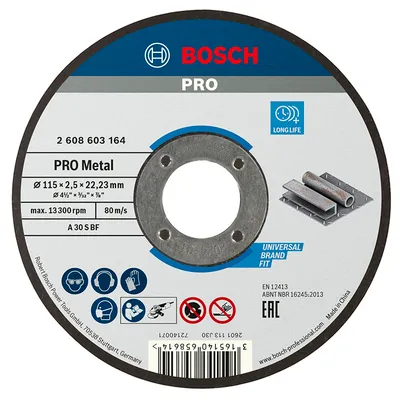 Диск карбофлексен за рязане Bosch на метал 115 мм, 2.5 мм, 22.23 мм, PRO Metal
