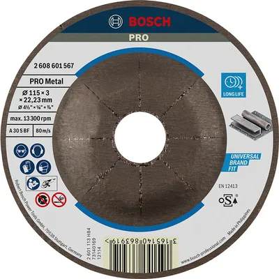 Диск карбофлексен за рязане Bosch на метал 115 мм, 3 мм, 22.23 мм, PRO Metal