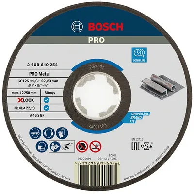 Диск карбофлексен за рязане Bosch на метал  125 мм, 1.6 мм, 22.23 мм, PRO Metal X-Lock