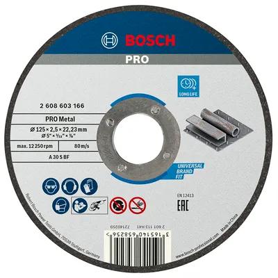 Диск карбофлексен за рязане Bosch на метал  125 мм, 2.5 мм, 22.23 мм, PRO Metal