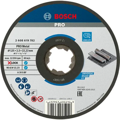 Диск карбофлексен за рязане Bosch на метал 125 мм, 2.5 мм, 22.23 мм, PRO Metal X-Lock