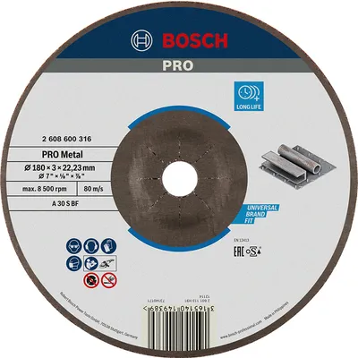 Диск карбофлексен за рязане Bosch на метал 180 мм, 3 мм, 22.23 мм, PRO Metal