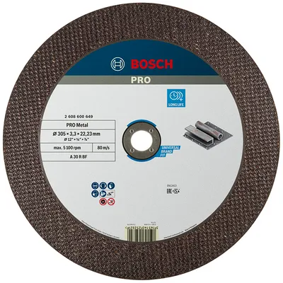 Диск карбофлексен за рязане Bosch на метал 305 мм, 3.3 мм, 22.23 мм, PRO Metal