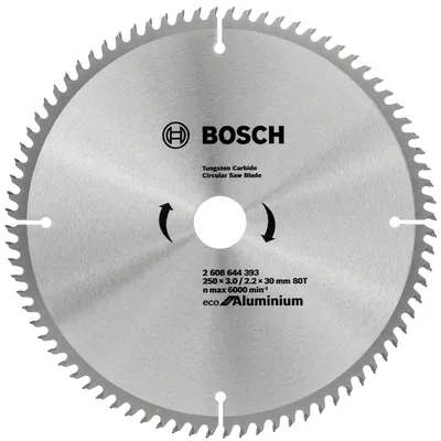 Диск циркулярен за рязане Bosch на алуминий с HM пластини 250 мм, 30 мм, 2.2 мм, 80 z, Eco for Aluminium