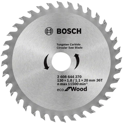 Диск циркулярен за рязане Bosch на дърво фино напречно надлъжно с HM пластини  130 мм, 20 мм, 1.1 мм, 36 z, Eco for Wood