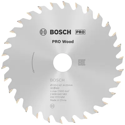 Диск циркулярен за рязане Bosch на дърво фино напречно надлъжно с HM пластини 130 мм, 20 мм, 1.4 мм, 30 z, PRO Wood