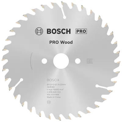Диск циркулярен за рязане Bosch на дърво фино напречно надлъжно с HM пластини 150 мм, 20 мм, 1.4 мм, 36 z, PRO Wood