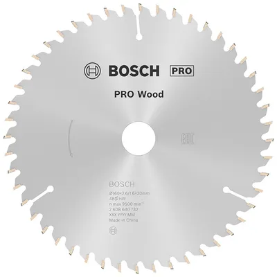Диск циркулярен за рязане Bosch на дърво фино напречно надлъжно с HM пластини 160 мм, 20 мм, 1.6 мм, 48 z, PRO Wood